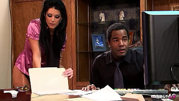 Skinny secretary seduces black boss for interracial anal fuck