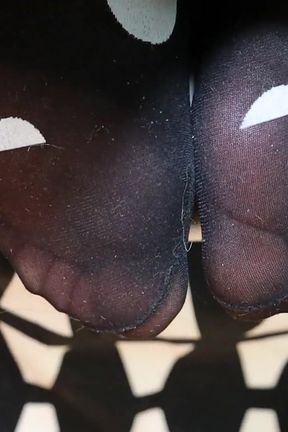 Polka Dot Tights &amp; Boot Tease in Black Minidress