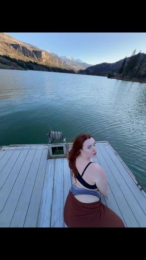 Gorgeous outdoor lake redhead nature goddess