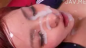 Beauty japanese girl with hairy pussy goes facial indoors