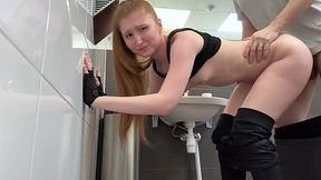 Redhead Gym Girl With Big Booty Gets Fucked Hard In Public Toilet During Workout