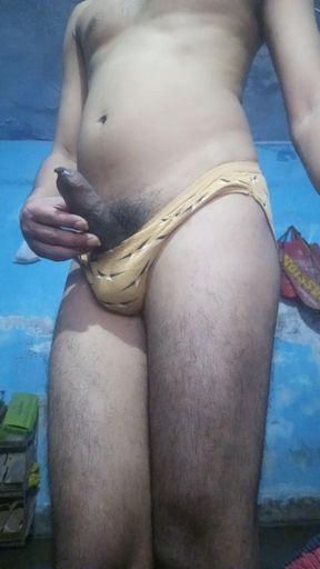 Horny Indian Femboy with Phimosis Dick Jerking and Stroking in Step Sister's Panties Until Cum