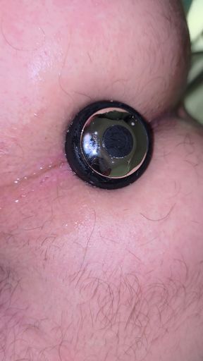 Cumshot camera with anal plug in shower