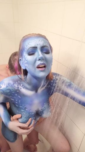X-men Mystique Body Paint Shower Removal & Fucking