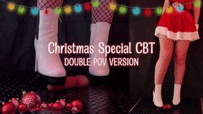 Christmas CBT in Dangerous White High Heels Ankle Boots (Double Version) - Tamystarly - Cock Balls Crush Trample, Bootjob, Trampling, Shoejob, Stomping