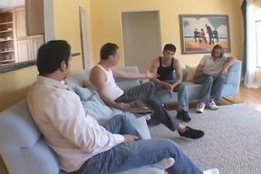 Horny Teen Girl Gets Three Hard Cocks to Play with Them