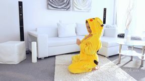 Amazing sexy Pikachu enjoys spreading her wet shaved wide hole