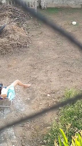 My wife totally naked relaxing in front yard   Clip 2