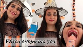 Shrinking fetish: giantess witch sucking her dildo with tinies in condom