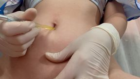 I play with medical gloves belly button
