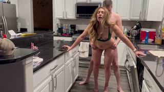 Sexy milf making brownies fucked in kitchen and left with creamy filling