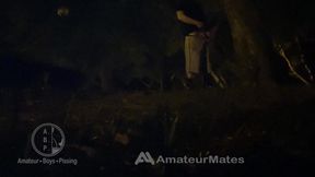 Amateur Straight Boy Caught Pissing in a Park, at Night