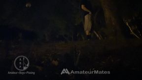 Amateur Straight Boy Caught Pissing in a Park, at Night