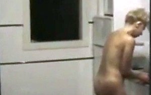 Naked in the kitchen