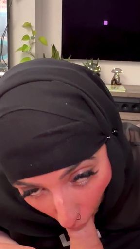 Hijabi Girl Sucks a White Cock Whilst Her Parents Are Upstairs