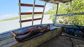 FISHERMAN WHO WAS JERKING OFF HAD A VISIT FROM FRIENDS AND FUCKS THEM BOTH INSIDE HIS BOAT