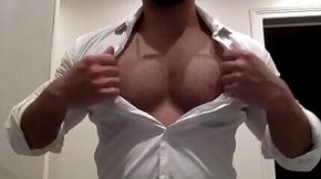 Ripping my white shirt while flexing my big muscle pecs and biceps