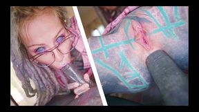 nerdy tattoo teen in glasses pov rough anal fuck