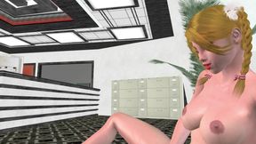 Cucumber Solo in the Office: 3D Cartoon Girl Masturbates for Multiple Orgasms