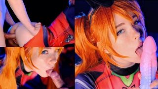 ดอกทองร้อน Asuka Langley คอสเพลย์er ของจิ๋มหยดกับน้ำเชื้อหลังจากหยาบเชี่ยเอ้ย