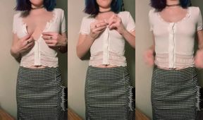Teased in tight pencil skirt see through top glasses fetish pierced nipples
