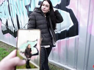 GERMAN SCOUT - Skinny Czech Teen Stefani Jameson with Saggy Breasts Pick Up for first Casting Screw