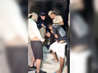 Homo quartet screwing hard in the butt, on emergency stairs sucking large dongs raw and cumming in the butt