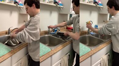 He washes pans you never asked for and finds more