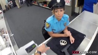 Police Officer cosplayer goes to inspect pawn shop and gets fucked instead