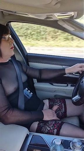 Mature Crossdressing Sissy Slut Driving Fully Exposed