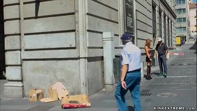Euro slut is rough banged in public