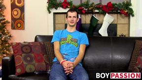 Young twink with huge cock masturbates after an interview