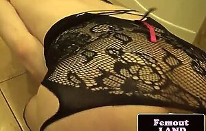 Stockinged amateur crossdresser jerking off