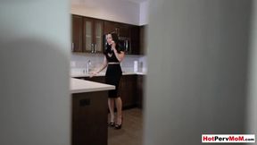 Seductive Brunette Stepmother Crystal Rush in Red Lingerie Tempts Her Stepson's Wild Fantasies