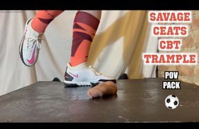 Penalty Kicks: Balls THRASHED by Lioness' Football Boots - Perv Caught in Women's Changing Room **POV PACK version**