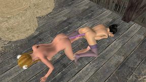 3d animated lesbian heat: busty milf pussy-rubs & double-dildo anal pounds petite teen