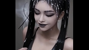 AI generated (animation) Black Gothic dress girls covered with cum and smiling on you