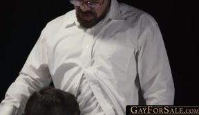 Bearded hunk toys with and fucks a pale fragile twink in the dungeon