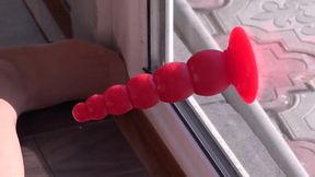 Anal Toy Window Play: Stockings-Clad Solo Masturbation to an Intense Orgasm