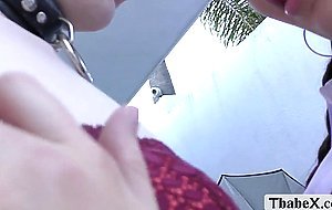 Small tits ts Ella Hollywood licks and fucks friends teen pussy