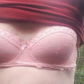 Black knickers. Pink bra