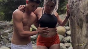 Young stepson fucks his curvy milf at the river for the first time