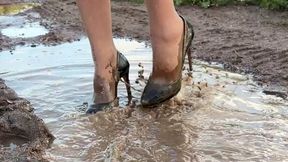 Casadei high heels in mud, wrecked high heels, ruined high heels, high heels sinking in mud
