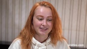German amateur babe fingers her shaved pussy and pees in the open