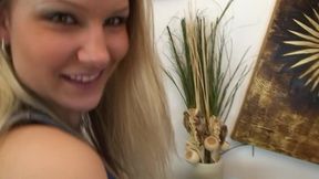 A hot blonde with a shaved pussy makes her first appearance on camera, where she gets fingered, fucked, and has cum shot into her mouth and all over h