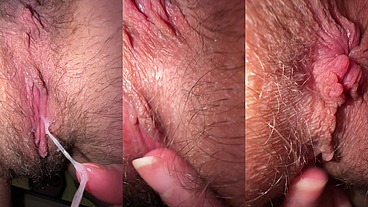 My fucking wet hole, begging for a dick during ovulation. Close-up of a slut's hairy pussy and anus. Pussy fingering
