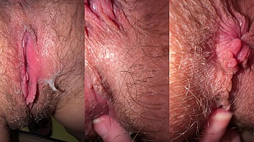 My fucking wet hole, begging for a dick during ovulation. Close-up of a slut's hairy pussy and anus. Pussy fingering
