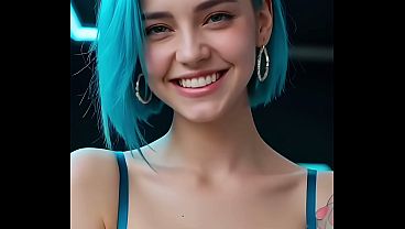 Sexy turquoise-haired girl riding a cock - AI Generated Porn