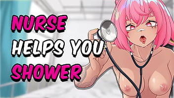 Sexy nurse blows and wets patient in shower