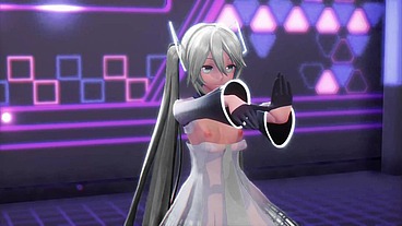 Hatsune Miku Cynical Night Plan Undress Dance Hentai Small Tits MMD 3D White Hair